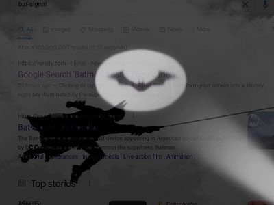 گوگل بیٹمین (Bruce Wayne, Gotham City, Bat-Signal) ایسٹر انڈا